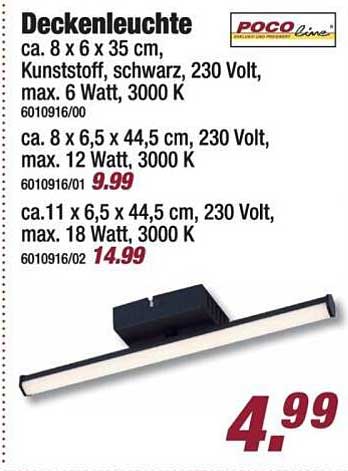 Deckenleuchte ca. 8 x 6 x 35 cm, Kunststoff, schwarz, 230 Volt, max. 6 Watt, 3000 K