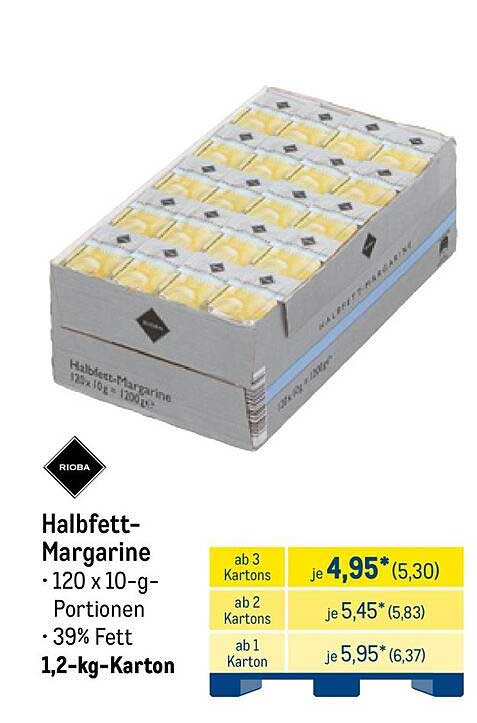 Halbfett-Margarine 120 x 10-g-Portionen 39% Fett 1,2-kg-Karton