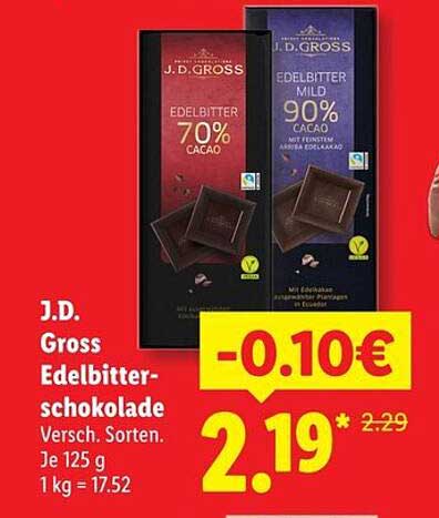 J.D. Gross Edelbitterschokolade Versch. Sorten