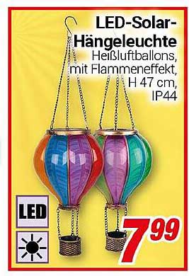 LED-Solar-Hängeleuchte Heißluftballons, mit Flammeneffekt, H 47 cm, IP44