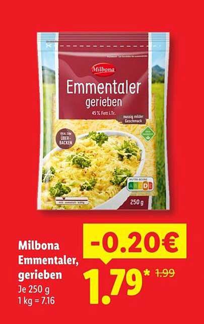 Milbona Emmentaler, gerieben