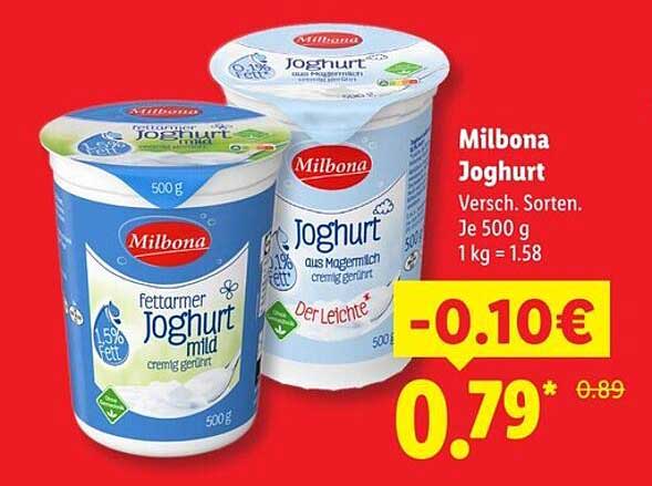 Milbona Joghurt Versch. Sorten. Je 500 g