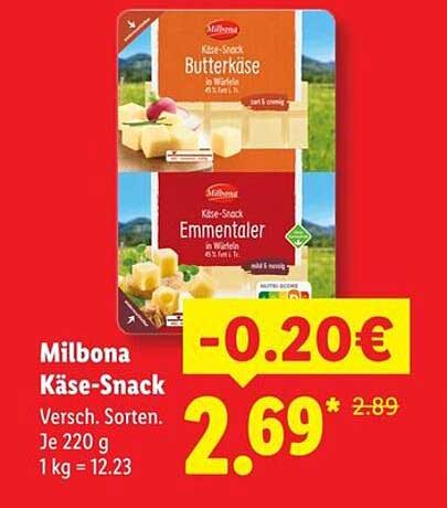 Milbona Käse-Snack Versch. Sorten. Je 220 g
