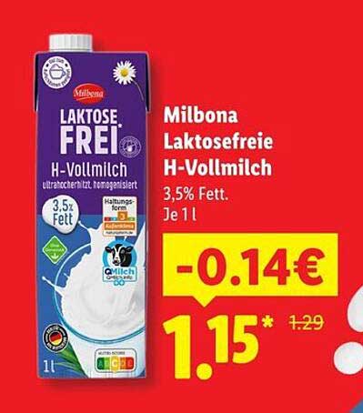 Milbona Laktosefreie H-Vollmilch 3,5% Fett. Je 1 l