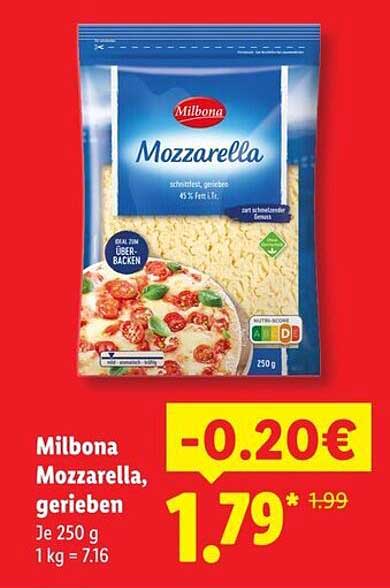 Milbona Mozzarella, gerieben