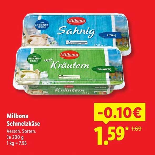 Milbona Schmelzkäse Versch. Sorten.