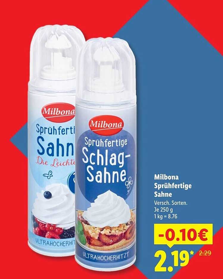 Milbona Sprühfertige Sahne