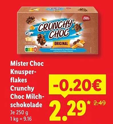 Mister Choc Knusper-flakes Crunchy Choc Milchschokolade
