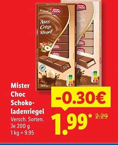 Mister Choc Schokoladenriegel Versch. Sorten. Je 200 g