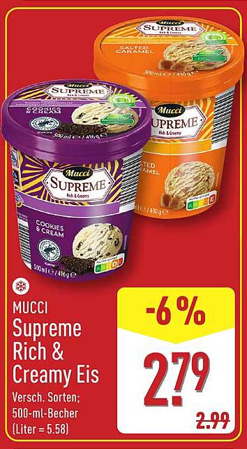 MUCCI Supreme Rich & Creamy Eis Versch. Sorten; 500-ml-Becher