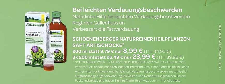 SCHOENENBERGER NATURREINER HEILPFLANZEN-SAFT ARTISCHOCKE