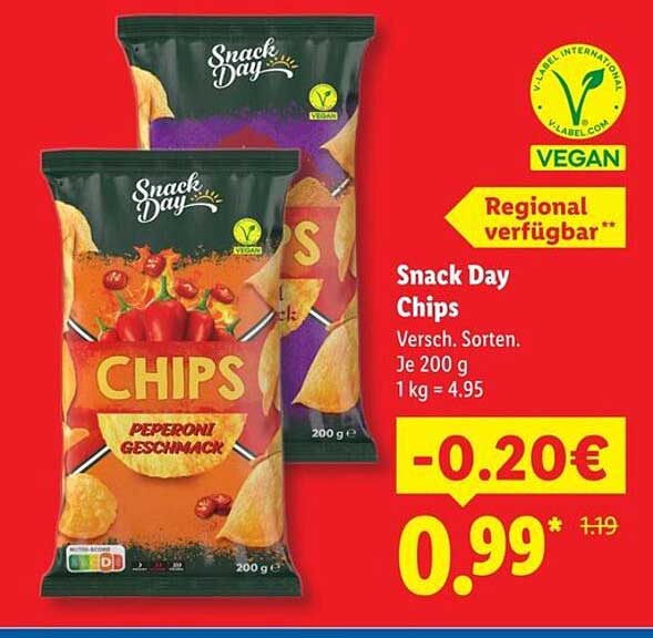 Snack Day Chips Versch. Sorten. Je 200 g