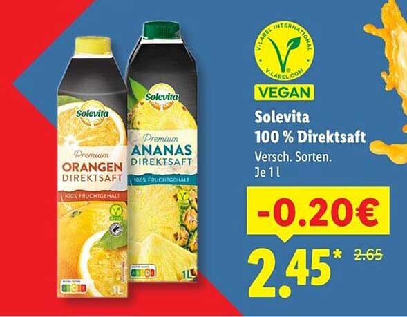 Solevita 100 % Direktsaft Versch. Sorten. Je 1 l