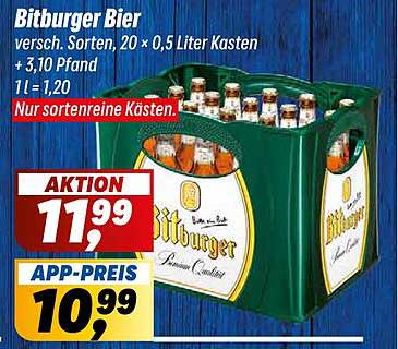 Bitburger Bier verschieden. Sorten, 20 × 0,5 Liter Kasten + 3,10 Pfand