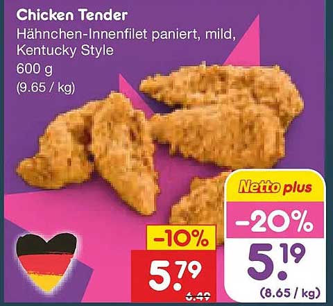 Chicken Tender Hähnchen-Innenfilet paniert, mild, Kentucky Style 600 g
