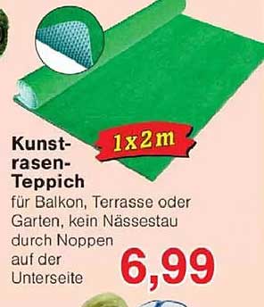 Kunstrasen-Teppich für Balkon, Terrasse oder Garten, kein Nässestau durch Noppen auf der Unterseite