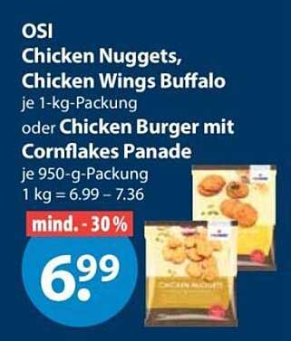 OSI Chicken Nuggets, Chicken Wings Buffalo je 1-kg-Packung oder Chicken Burger mit Cornflakes Panade je 950-g-Packung