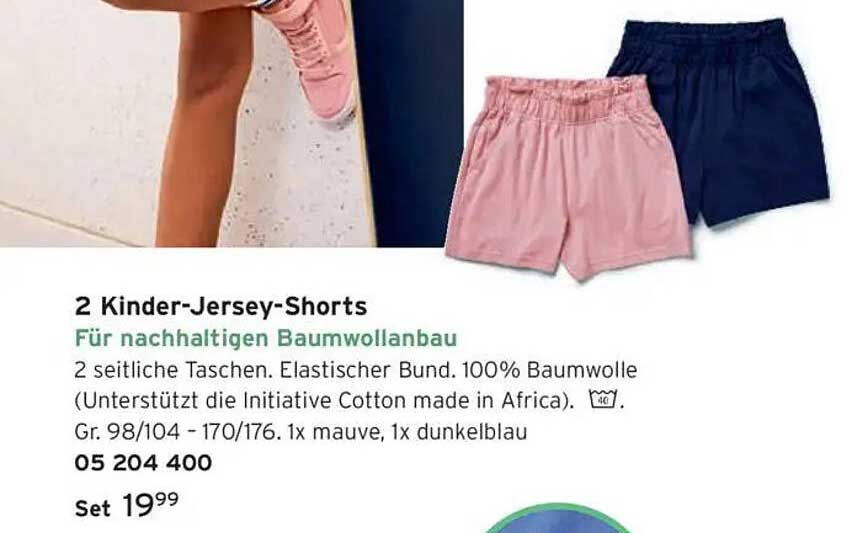 2 Kinder-Jersey-Shorts für nachhaltigen Baumwollbau