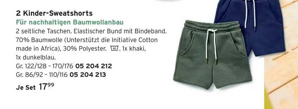 2 Kinder-Sweatshorts für nachhaltigen Baumwollanbau
