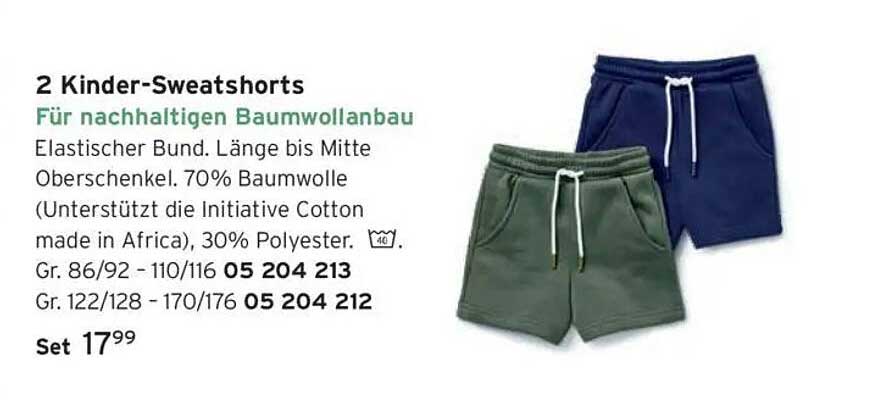 2 Kinder-Sweatshorts für nachhaltigen Baumwollanbau