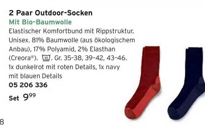 2 Paar Outdoor-Socken mit Bio-Baumwolle