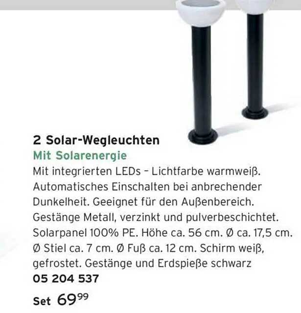 2 Solar-Wegleuchten mit Solarenergie