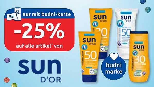 25% Rabatt auf alle Artikel von Sun D'Or mit Budni-Karte