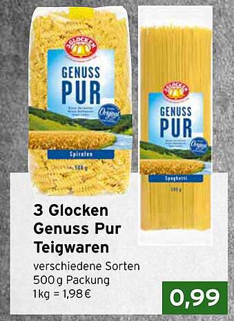 3 Glocken Genuss Pur Teigwaren 500 g - verschiedene Sorten