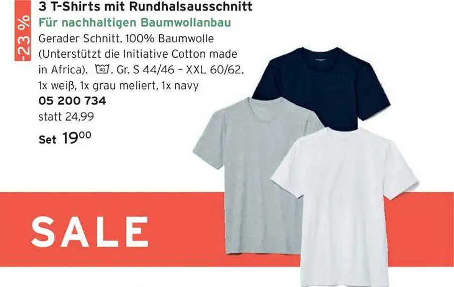 3 T-Shirts mit Rundhalsauschnitt für nachhaltigen Baumwollanbau