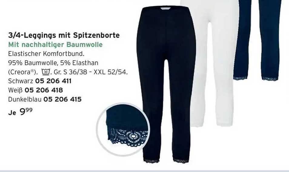 3/4-Leggings mit Spitzenborte – Mit nachhaltiger Baumwolle