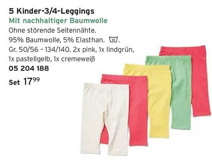 5 Kinder-3/4-Leggings mit nachhaltiger Baumwolle