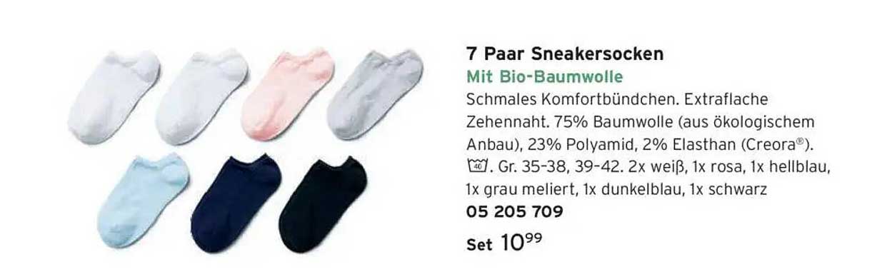 7 Paar Sneakersocken mit Bio-Baumwolle