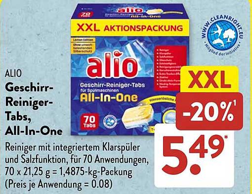 ALIO Geschirr-Reiniger-Tabs, All-In-One - XXL Aktionspackung
