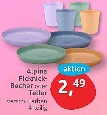 Alpina Picknick-Becher oder Teller – 4-teilig in verschiedenen Farben