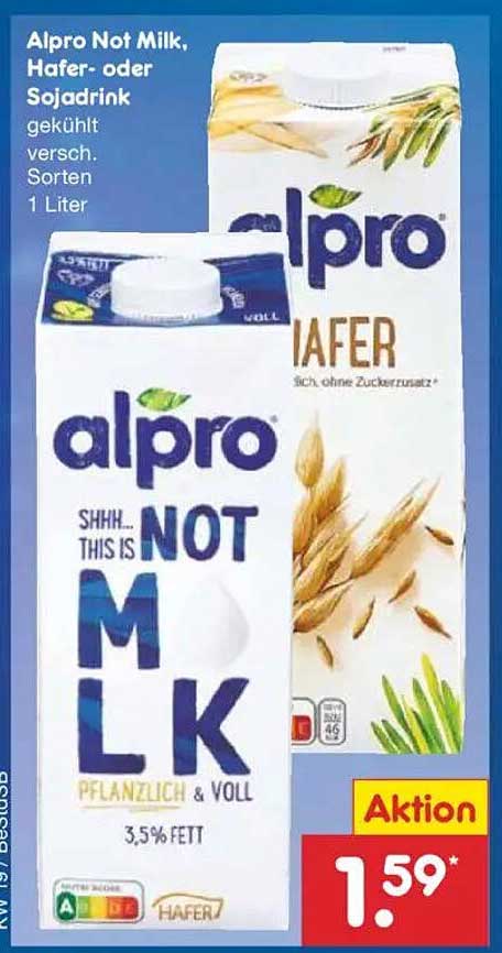 Alpro Not Milk, Hafer- oder Sojadrink 1 Liter