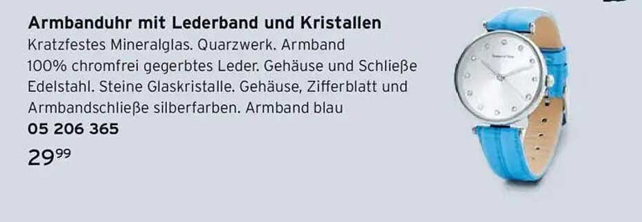 Armbanduhr mit Lederband und Kristallen