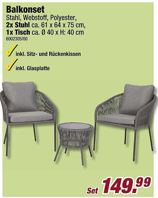 Balkonset mit 2 Stühlen und Tisch