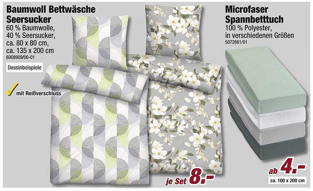 Baumwoll Bettwäsche Seersucker und Microfaser Spannbetttuch