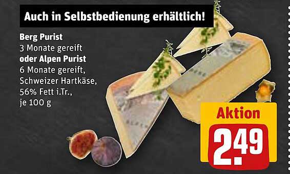 Berg Purist oder Alpen Purist - Schweizer Hartkäse, 56% Fett i.Tr., je 100 g