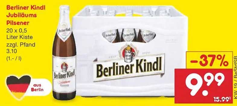 Berliner Kindl Jubiläums Pilsener 20 x 0,5 Liter Kiste