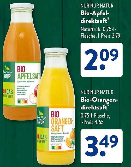 Bio-Apfelsaft und Bio-Orangensaft