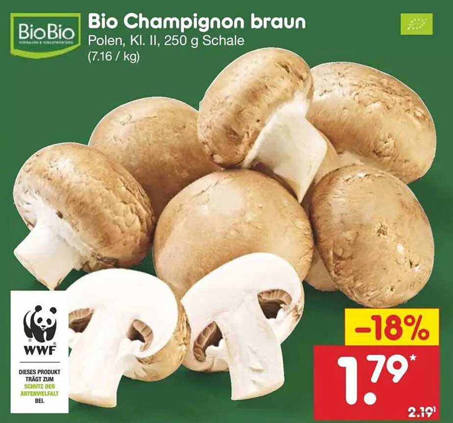 Bio Champignon braun, Polen, Kl. II, 250 g Schale
