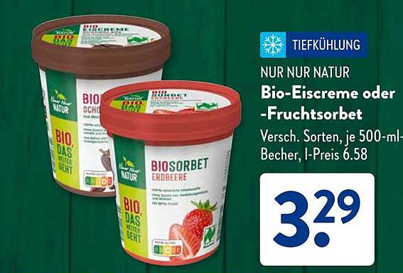 Bio-Eiscreme oder -Fruchtsorbet von Nur Nur Natur, 500-ml Becher
