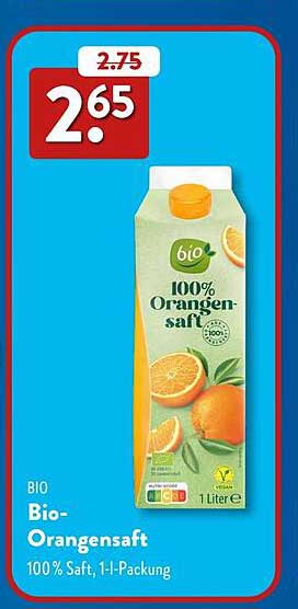 Bio-ORANGENSAFT 100 % Saft, 1 l-Packung