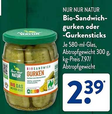 Bio-Sandwichgurken oder -Gurkensticks von Nur Nur Natur