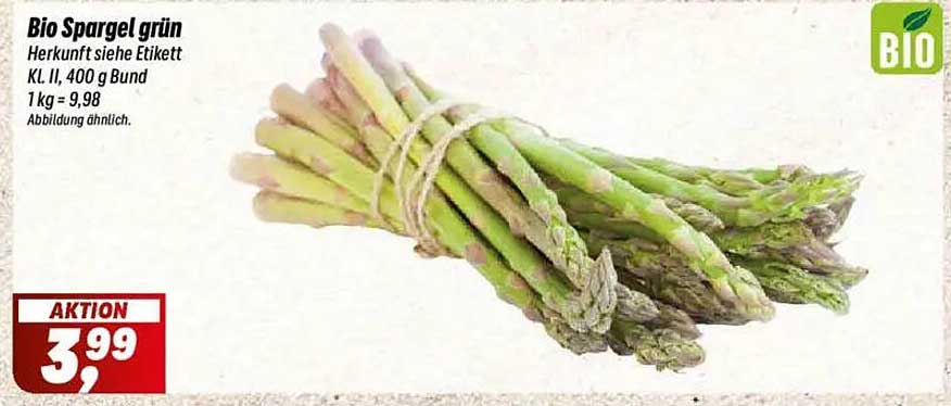Bio Spargel grün - 400 g Bund zum Aktionspreis von 3,99 €