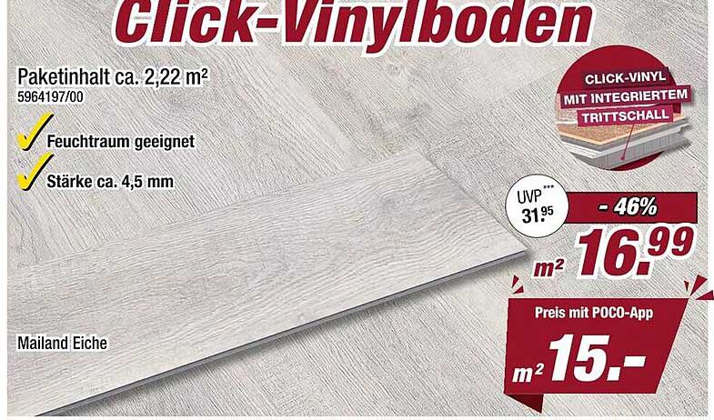 Click-Vinylboden - 2,22 m² Paket mit integriertem Trittschall