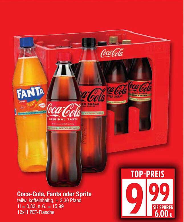 Coca-Cola, Fanta oder Sprite - 12 x 1,0 PET-Flasche