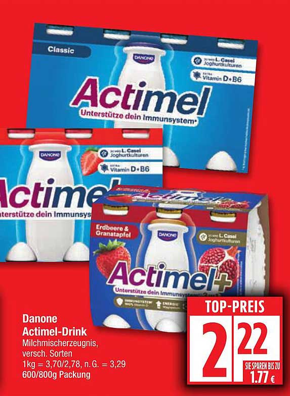 Danone Actimel-Drink – Milchmischgetränk, verschiedene Sorten