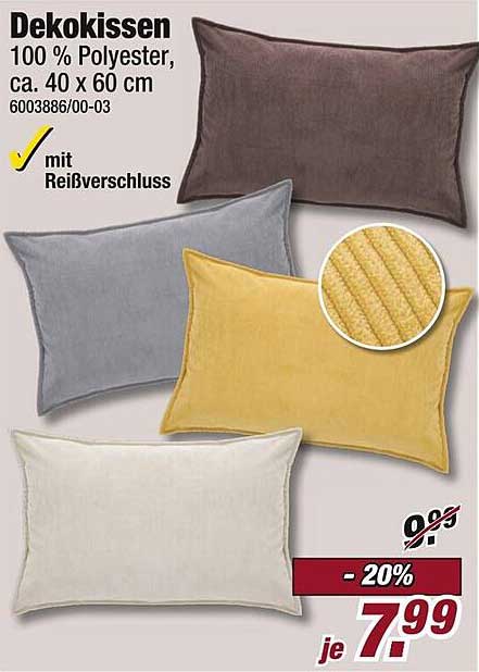 Dekokissen 100 % Polyester, ca. 40 x 60 cm mit Reißverschluss